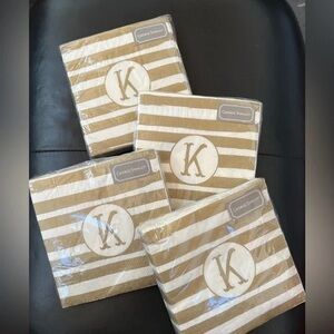 80 Napkins Gold classic initial K 9” square ( 4 pkg 20 count each) NEW paper
